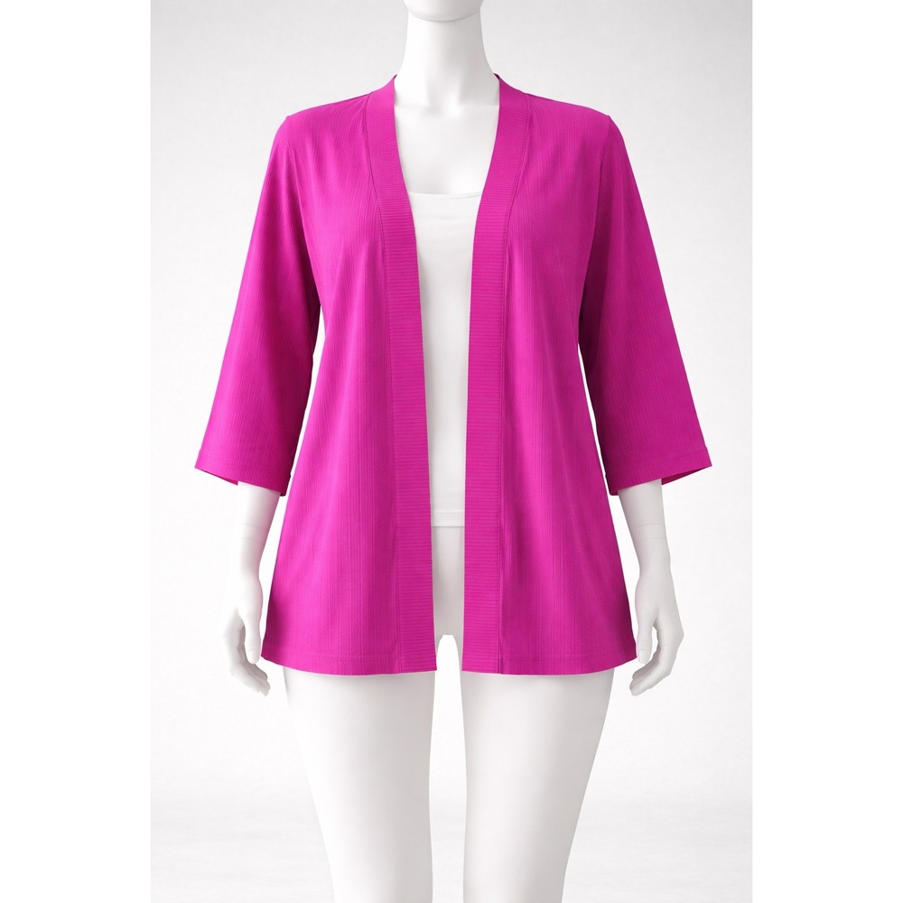 Isaac Mizrahi Live Womens Ribbed Open‎ Front Cardigan Fuchsia Pink 3/4 Sleeve M